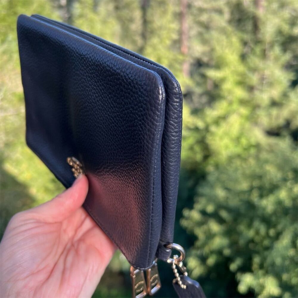 COACH Double Zip Wristlet Phone Wallet Navy Pebble Leather Gold Hardware AUTHNTC - Picture 11 of 12